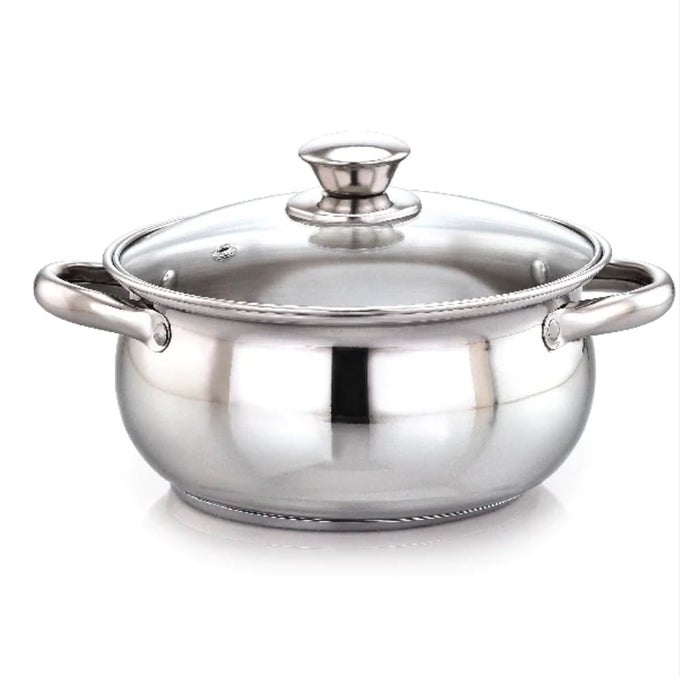 STAINLESS STEEL 3 PLY STOCK POT WITH LIDDELIGHT SERIES BELLY STOCK POT 20 CM SILVER
