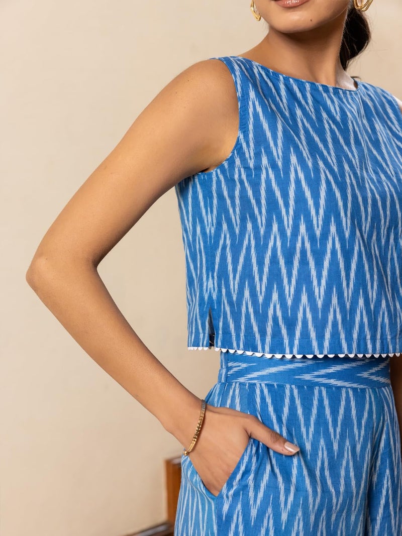 FIORRA Women's Blue Printed Cotton Co-ord Set SET0197 - Image 5
