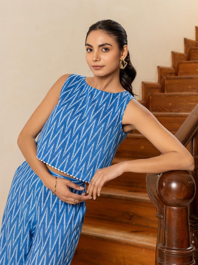 FIORRA Women's Blue Printed Cotton Co-ord Set SET0197 - Image 4