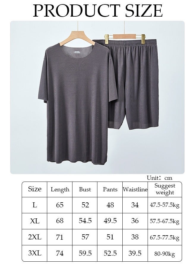 DUNISO Men's Pajamas Set Short Sleeve Summer Relaxed Pajamas Round Neck High Elastic Breathable Thin Pajamas Set - Image 4