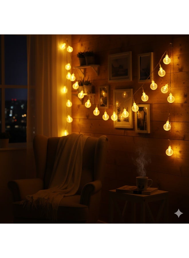 أضواء سلسلة على شكل كرة كريستالية بتقنية LED، أضواء خرافية تعمل بالكهرباء بإضاءة LED صفراء دافئة، 12 مصباح LED، طولها متر واحد، أضواء متلألئة على شكل كرة فقاعية، إكليل زينة مقاوم للماء بمعيار IP66 لأعياد الميلاد ورأس السنة الجديدة وتزيين المنزل - Image 3