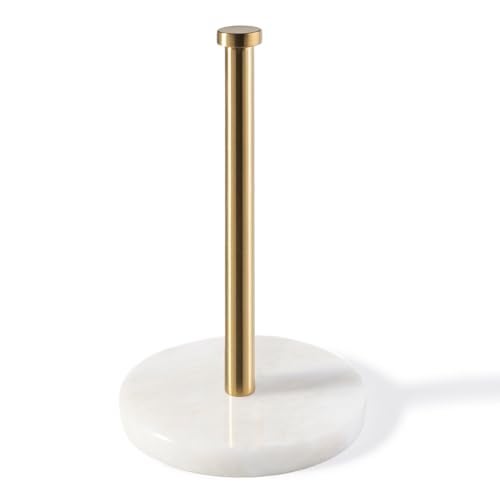 Koville African Genuine Marble Paper Towel Holder Countertop 6 Stone Base Gold Rod Paper Towel Holder Stand for Kitchen Storage for Standard or JumboSized Rolls - Image 1