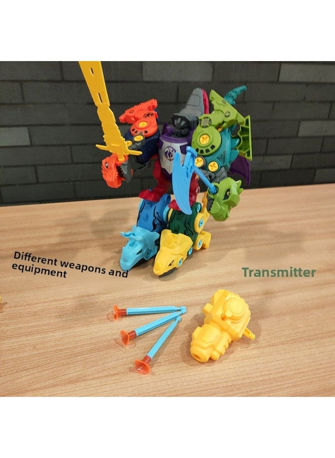 Detachable Dinosaur Toy 5-in-1 Deformation Belt Transmitter Diy Children Assembled Toy Tyrannosaurus Rex 4-7 Years Old Wholesale-Color:5 Pack-English Packaging  - Image 5