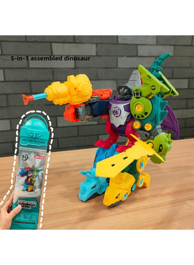 Detachable Dinosaur Toy 5-in-1 Deformation Belt Transmitter Diy Children Assembled Toy Tyrannosaurus Rex 4-7 Years Old Wholesale-Color:5 Pack-English Packaging  - Image 2