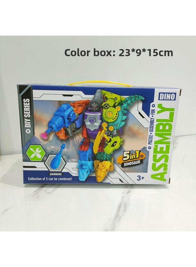 Detachable Dinosaur Toy 5-in-1 Deformation Belt Transmitter Diy Children Assembled Toy Tyrannosaurus Rex 4-7 Years Old Wholesale-Color:5 Pack-English Packaging  - Image 1