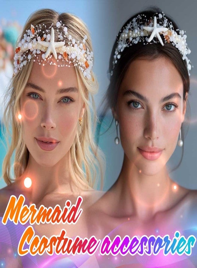 Unicra Pearl Bridal Headband Starfish Hair Vine Shell Headpiece Beach Wedding Hair Accessories for Women and Brides (White, Free Size) - Image 4