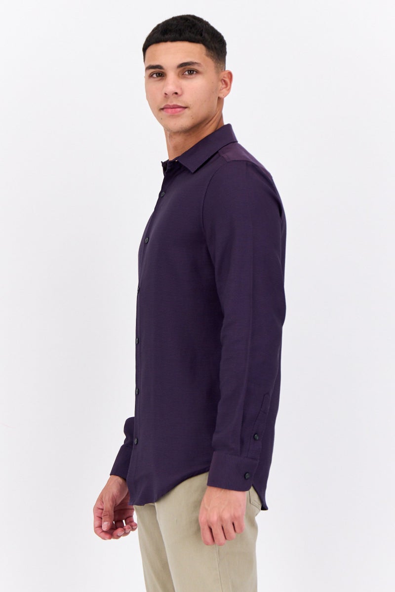 PERRY ELLIS قميص رجالي عادي بأكمام طويلة من جاكار، بنفسجي - Image 2