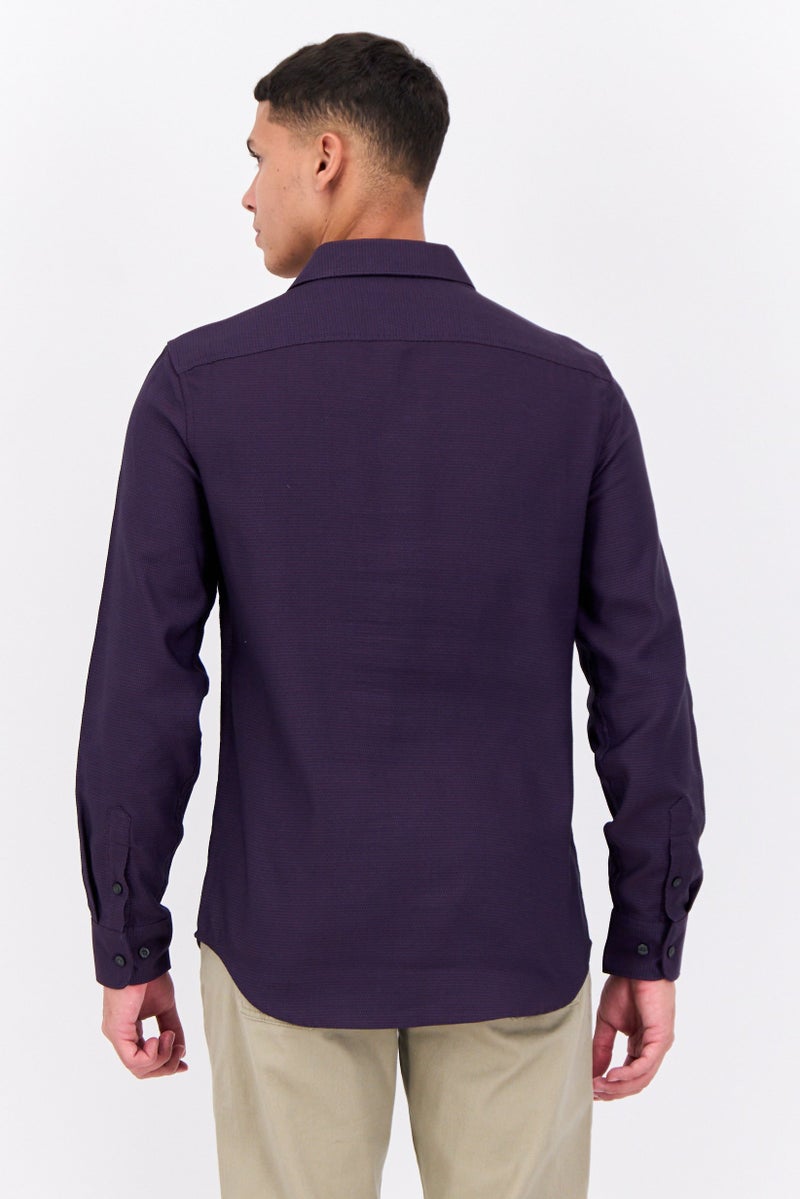 PERRY ELLIS قميص رجالي عادي بأكمام طويلة من جاكار، بنفسجي - Image 3