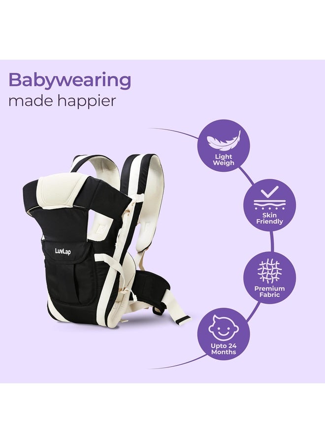 Luvlap Elegant Baby Carrier with 4 carry positions, lightweight & travel friendly, 4-24Month baby, Adjustable New-born to Toddler Carrier with cushioned leg support, Max weight 15Kg (Black) - Image 5