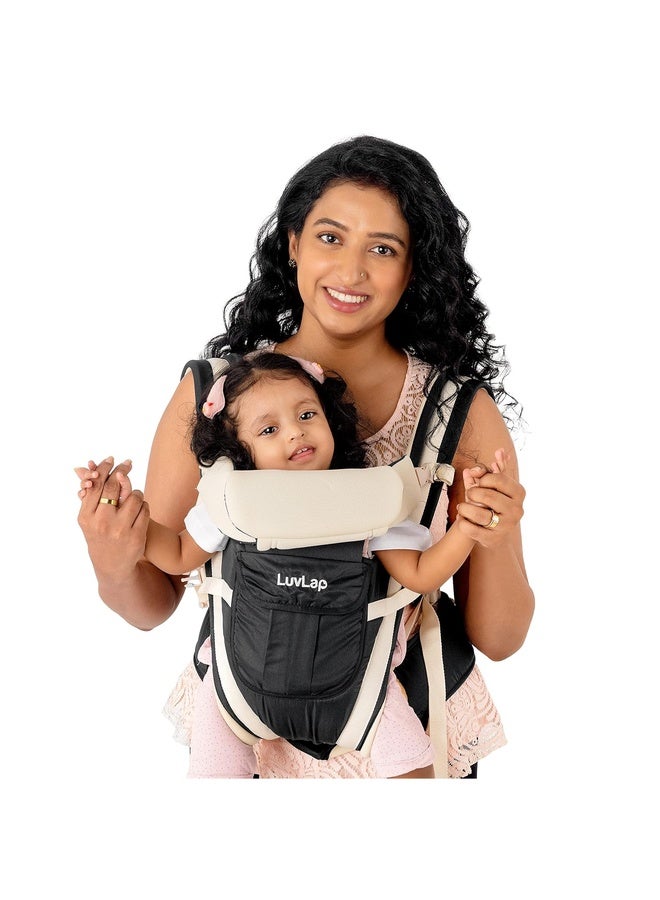 Luvlap Elegant Baby Carrier with 4 carry positions, lightweight & travel friendly, 4-24Month baby, Adjustable New-born to Toddler Carrier with cushioned leg support, Max weight 15Kg (Black) - Image 1