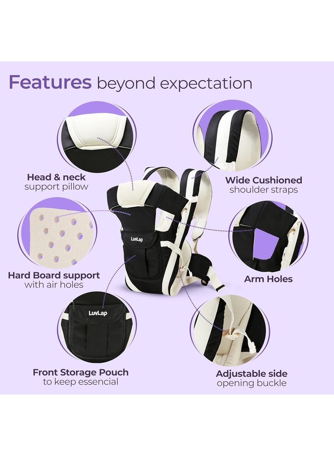 Luvlap Elegant Baby Carrier with 4 carry positions, lightweight & travel friendly, 4-24Month baby, Adjustable New-born to Toddler Carrier with cushioned leg support, Max weight 15Kg (Black) - Image 2
