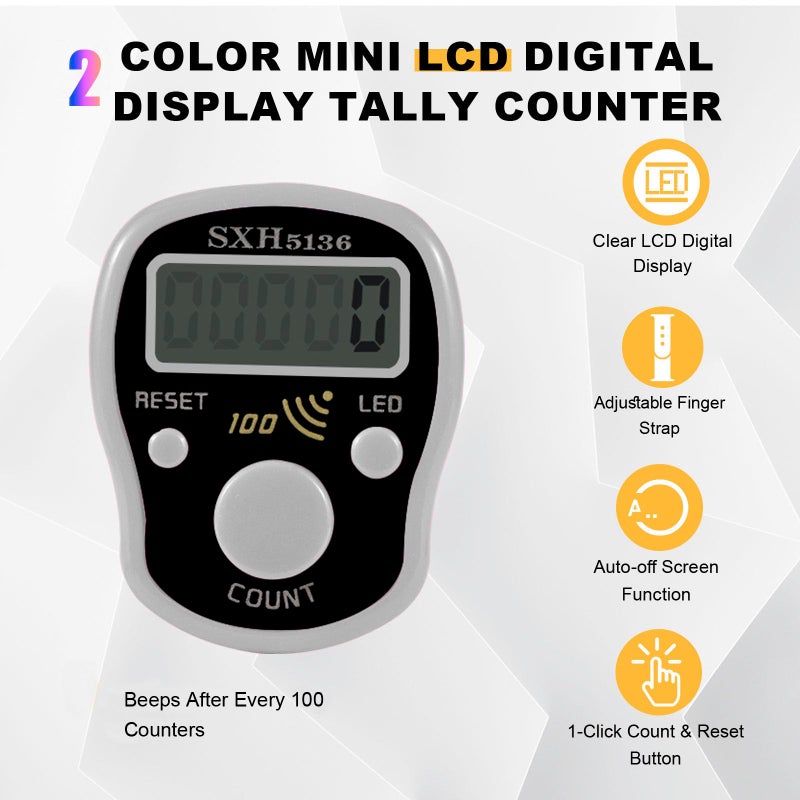 TESEAS Finger Counter Click Manual Digital clicker, 3pack Stitch Tally Knitting Counters Led Resettable Digits Pitch Electronic LCD Display finger Number Counter Finger Hand Tally Counter Counting Clicker - Image 2