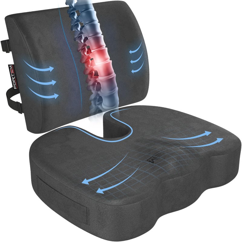 FORTEM FORTEM Seat Cushion and Lumbar Support for Office Chair  Desk Chair Cushion  Non Slip Sitting and Back Pillow for Gaming  Car Seat  Memory Foam Sciatica and Tailbone Support  Washable Covers  XL  - Image 2