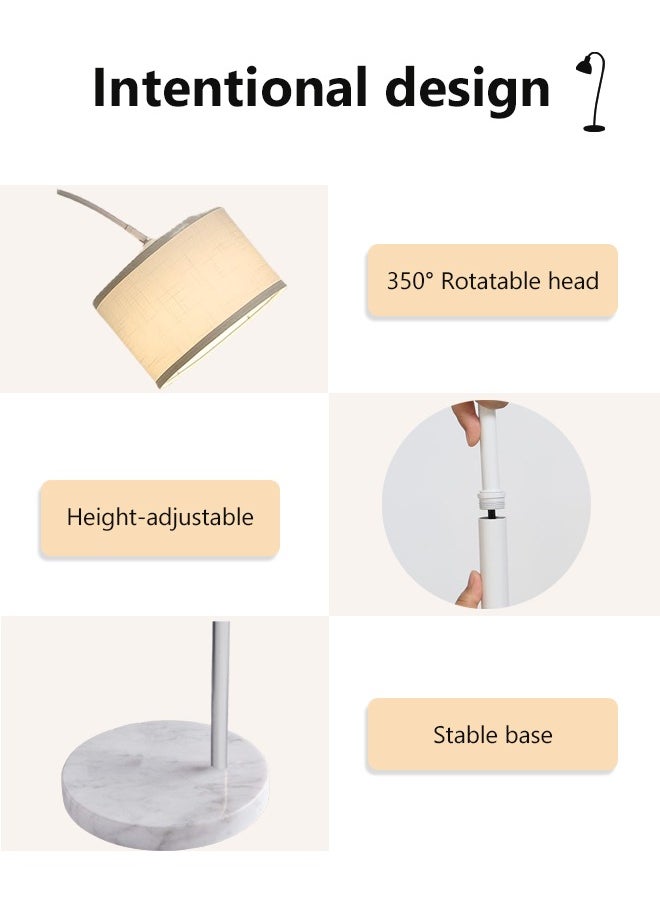 Modern Design Floor Lamp with Table, Black Lamp Shade with E27 Bulb 12W, Warm Light, Marble Base