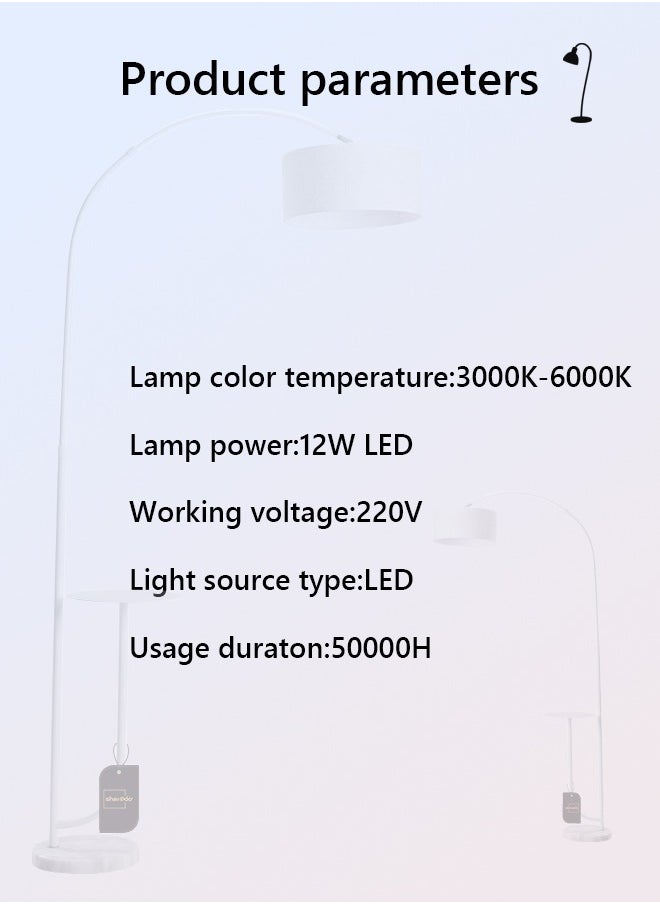 Modern Design Floor Lamp with Table, Black Lamp Shade with E27 Bulb 12W, Warm Light, Marble Base