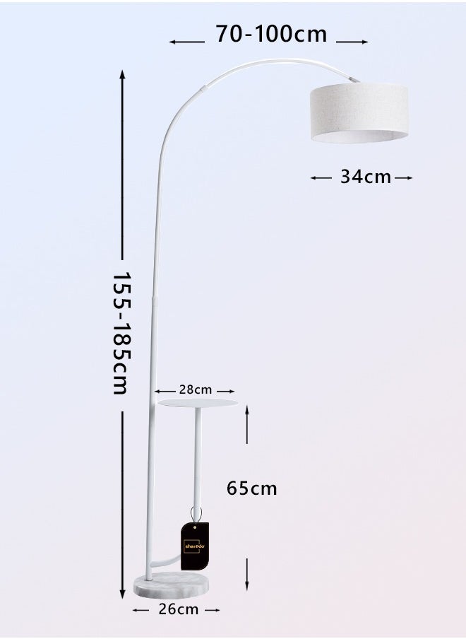 Modern Design Floor Lamp with Table, Black Lamp Shade with E27 Bulb 12W, Warm Light, Marble Base