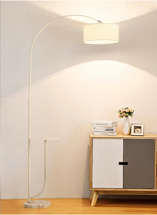 Modern Design Floor Lamp with Table, Black Lamp Shade with E27 Bulb 12W, Warm Light, Marble Base