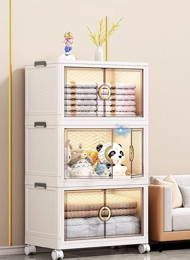 fashionhome 3 Pack Stackable Moveable Premium Plastic Storage Bins Organizer for Storage with Lids Storage Boxes and Wheels Storage Containers Folding Storage Bins 50 x 30 x 86.5 Centimeter - Image 1