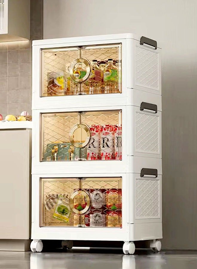 fashionhome 3 Pack Stackable Moveable Premium Plastic Storage Bins Organizer for Storage with Lids Storage Boxes and Wheels Storage Containers Folding Storage Bins 50 x 30 x 86.5 Centimeter - Image 4