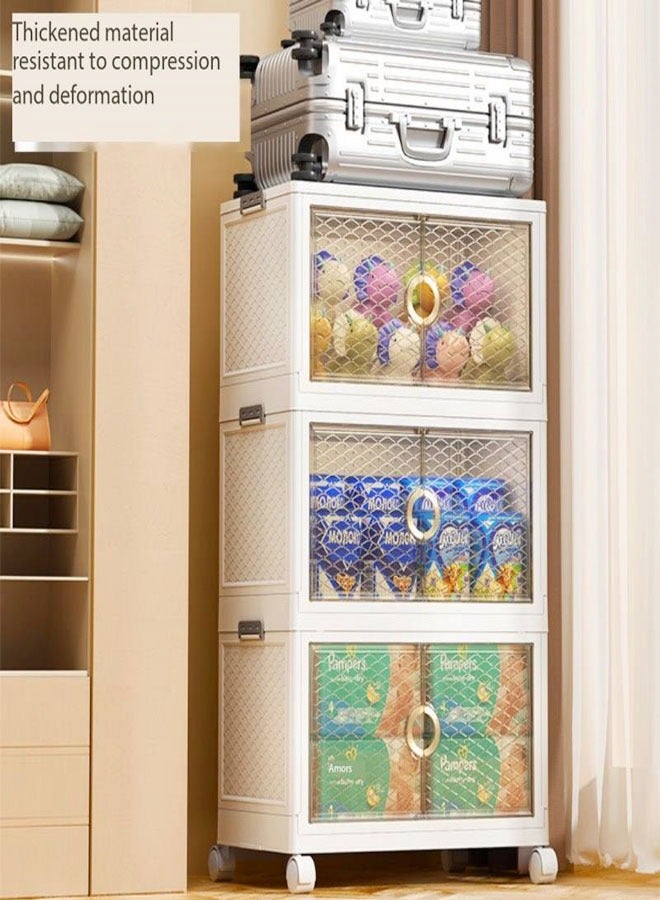 fashionhome 3 Pack Stackable Moveable Premium Plastic Storage Bins Organizer for Storage with Lids Storage Boxes and Wheels Storage Containers Folding Storage Bins 50 x 30 x 86.5 Centimeter - Image 5