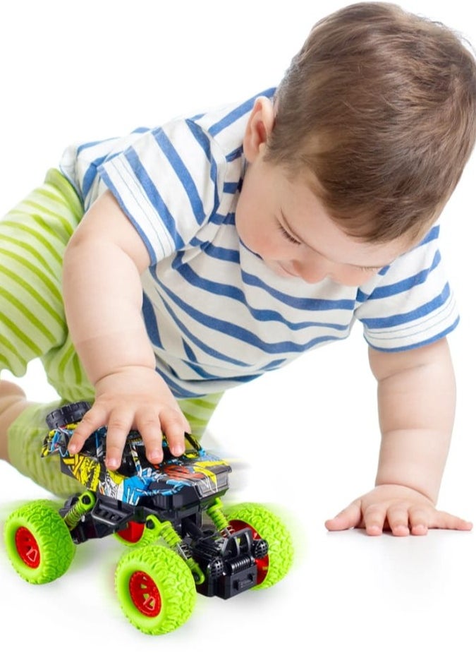 TOY GARDEN Monster Truck Toys  4-Pack Friction Powered Off-Road Stunt Cars with Multicolored Wheels – Durable Push-and-Go Vehicles for Kids Ages 2-7  - Image 1