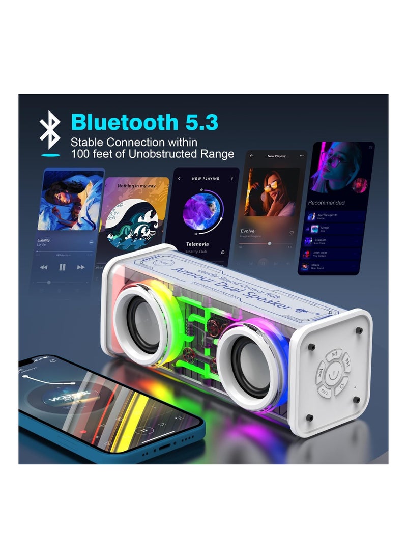 Captaintech - Bluetooth Speakers, Portable Wireless Speaker with 10w Stereo Sound, Transparent Speaker with Led Colorful Lights, Bluetooth 5.3, Tws Pairing, Party Speaker for Home Camping, Birthday Parties(1 Pack) - Image 1