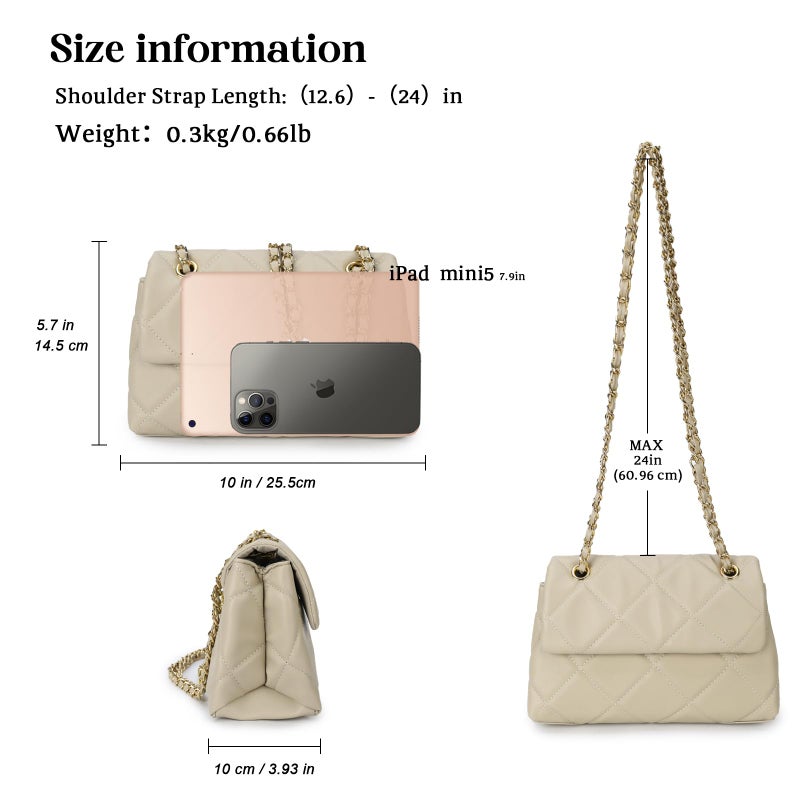Gladdon Quilted Crossbody Purses for Women Small Ladies Shoulder Bags with Chain Trendy Clutch Purse Cute Designer Bag Beige II - Image 3