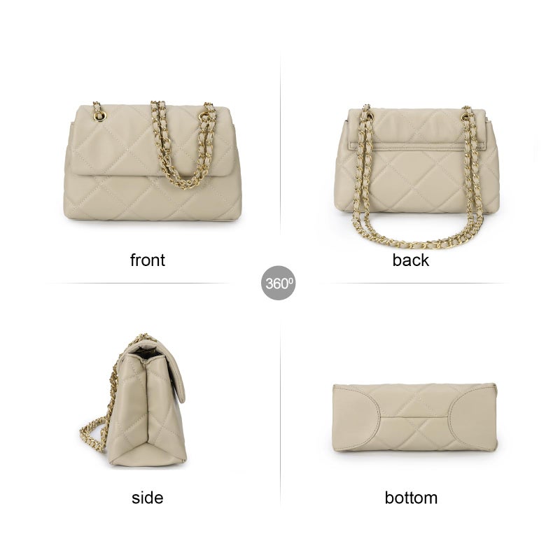 Gladdon Quilted Crossbody Purses for Women Small Ladies Shoulder Bags with Chain Trendy Clutch Purse Cute Designer Bag Beige II - Image 4