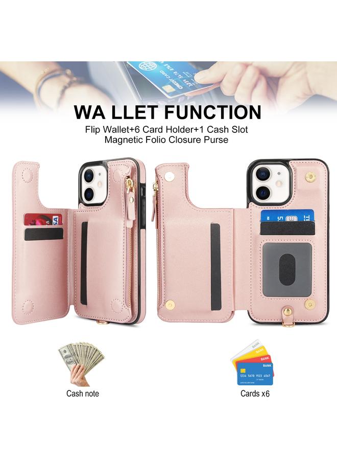 اس-توب جراب لهاتف iPhone 12 مصنوع من الجلد بسحاب مزدوج مزود بتقنية RFID مع حبل قصير - Image 4