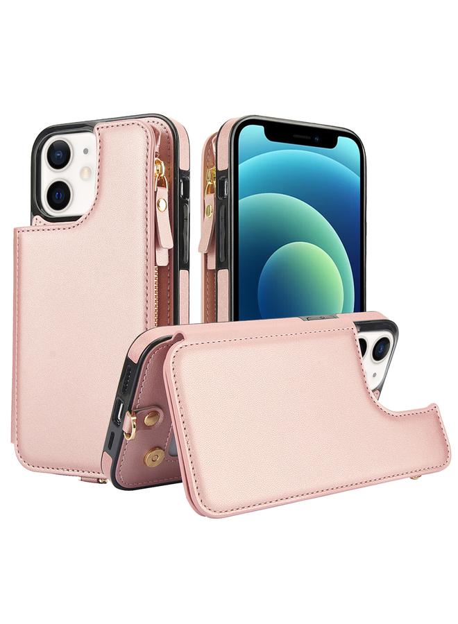 اس-توب جراب لهاتف iPhone 12 مصنوع من الجلد بسحاب مزدوج مزود بتقنية RFID مع حبل قصير - Image 1