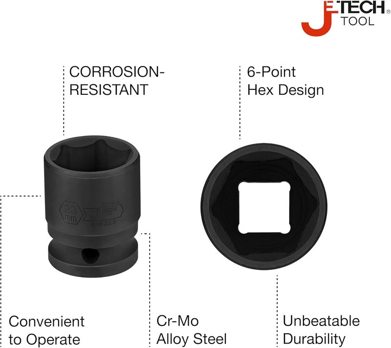 Jetech 1/2 Inch Drive 23mm Standard Impact Socket, Chrome Molybdenum Alloy Steel, 6-Point Design, Metric - Image 2