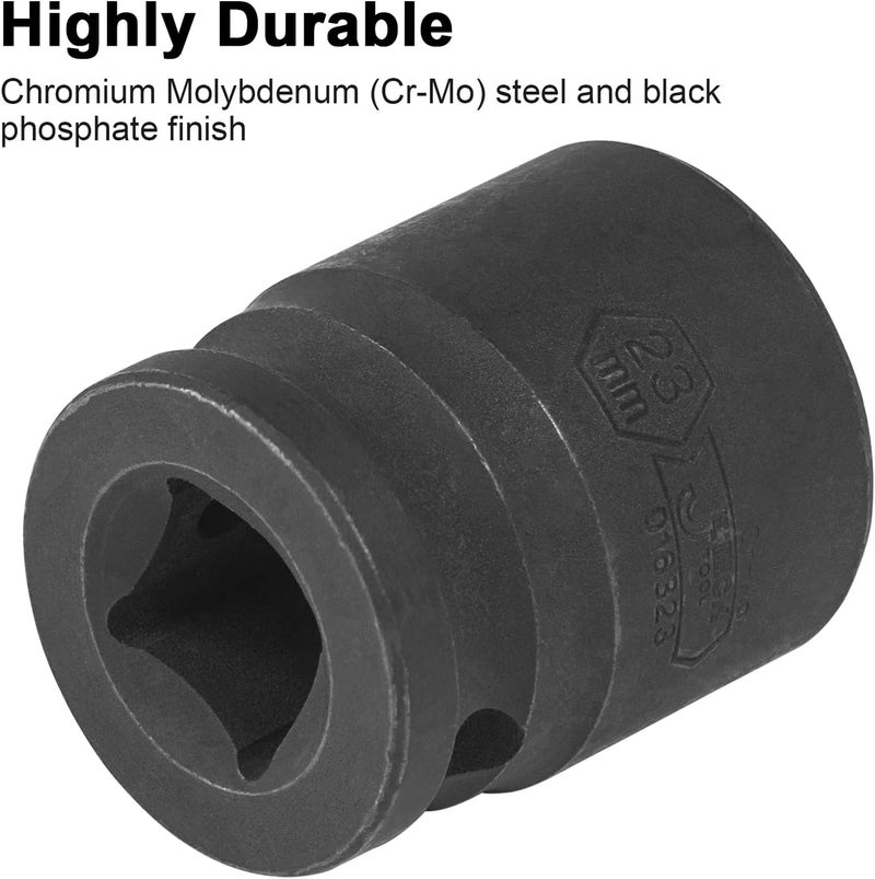 Jetech 1/2 Inch Drive 23mm Standard Impact Socket, Chrome Molybdenum Alloy Steel, 6-Point Design, Metric - Image 5
