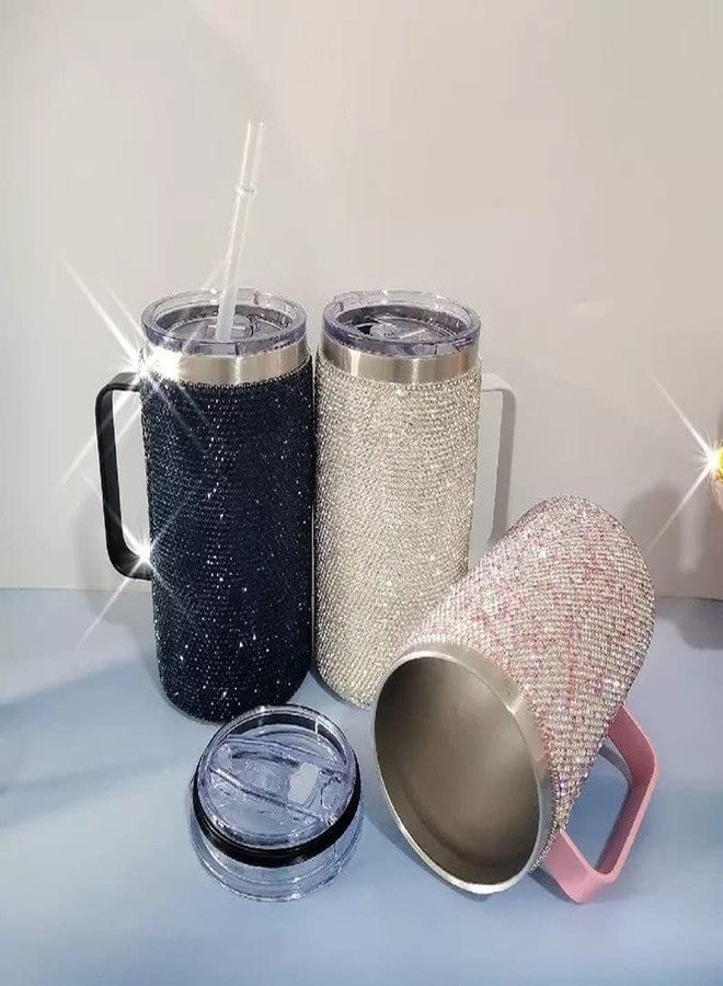 TISHAA Bling Dazzling Rhinestone Stylish 750 mL Vacuum Insulated Stainless Steel Travel Water Bottle Cup Thermos Mug with Handle Lid (White) - Image 5