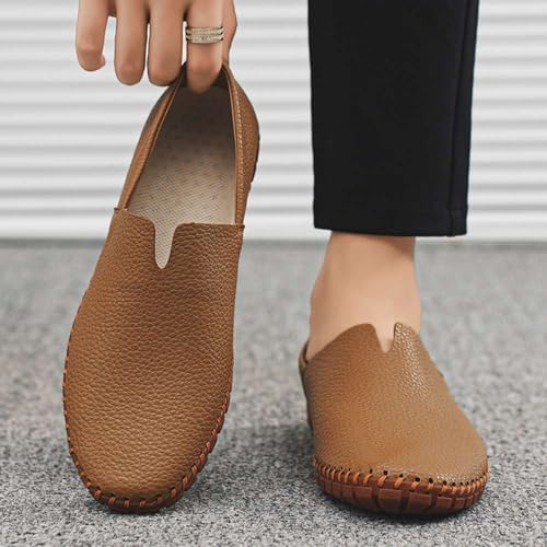mitvr Men's Genuine Leather Loafer Shoes Slip On Soft Walking Driving Shoes,Tan,45EU=10.5 M US - Image 4