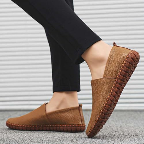 mitvr Men's Genuine Leather Loafer Shoes Slip On Soft Walking Driving Shoes,Tan,45EU=10.5 M US - Image 5