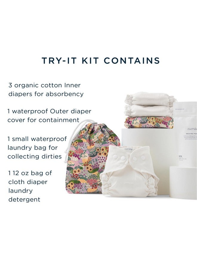 Esembly Try-It Kit - Cloth Diaper Starter Set with Organic Cotton Diapers, Waterproof Diaper Cover, Wet Bag, and Laundry Detergent - Botanic Garden, Size 1 (7-18lbs) - Image 2