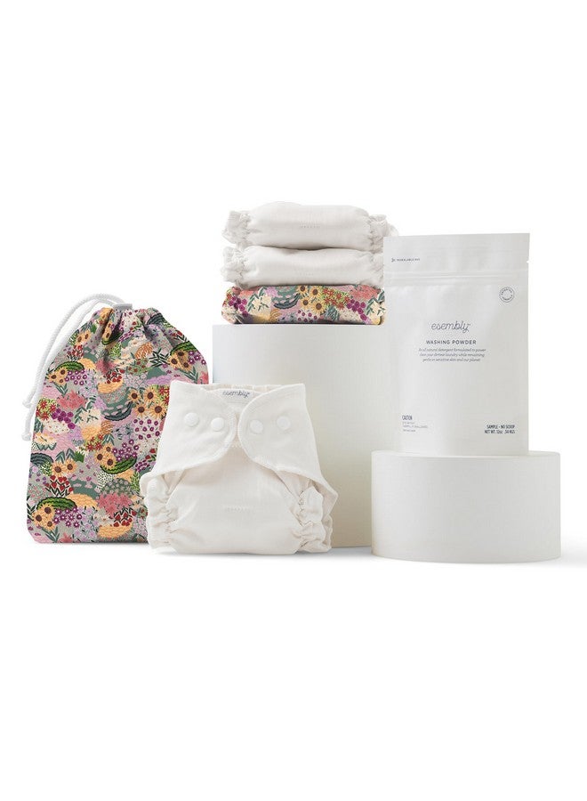 Esembly Try-It Kit - Cloth Diaper Starter Set with Organic Cotton Diapers, Waterproof Diaper Cover, Wet Bag, and Laundry Detergent - Botanic Garden, Size 1 (7-18lbs) - Image 1