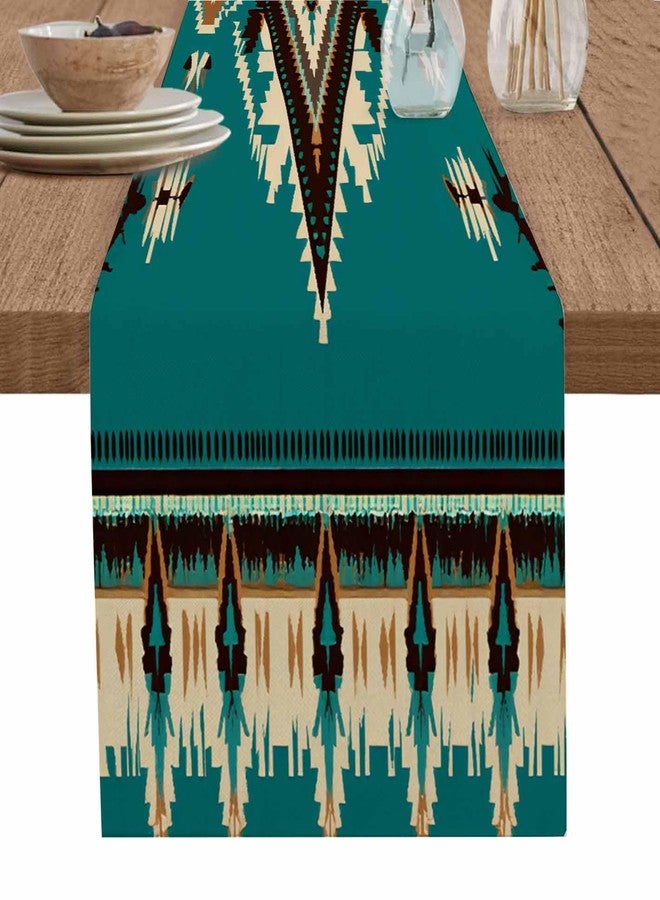 PIEPLE Southwest Aztecs Table Runner-Cotton Linen- 72 Inch Holiday Dresser Scarves, Native American Teal Green Brown Boho Tablerunner for Kitchen Coffee/Dining Bedroom Living Room Dinner Scarf Décor 13x72 - Image 1