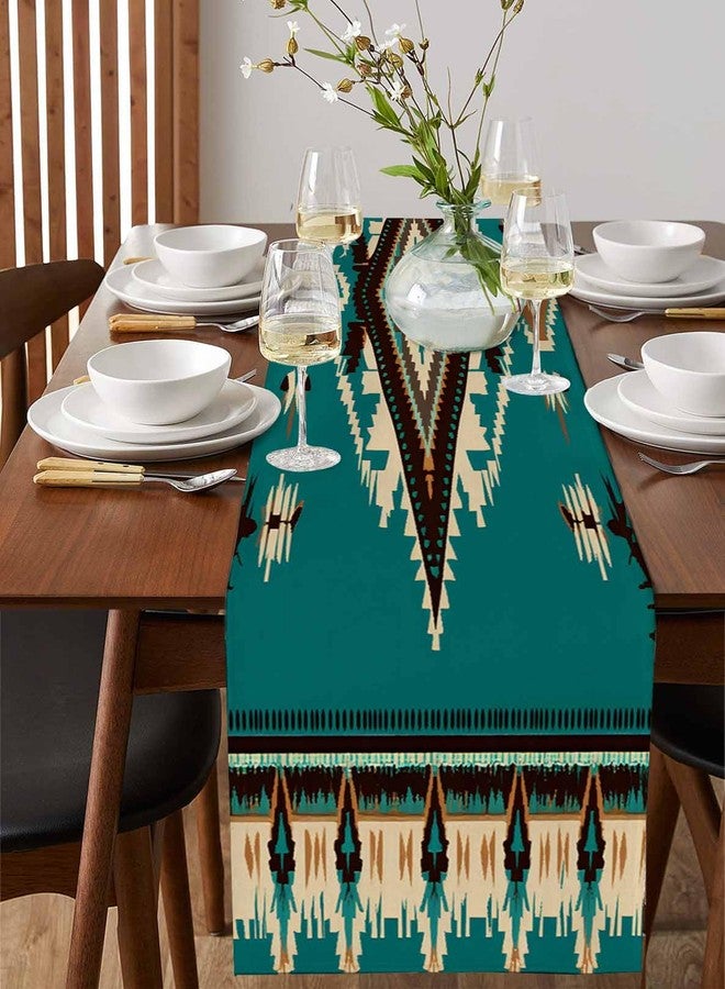 PIEPLE Southwest Aztecs Table Runner-Cotton Linen- 72 Inch Holiday Dresser Scarves, Native American Teal Green Brown Boho Tablerunner for Kitchen Coffee/Dining Bedroom Living Room Dinner Scarf Décor 13x72 - Image 4