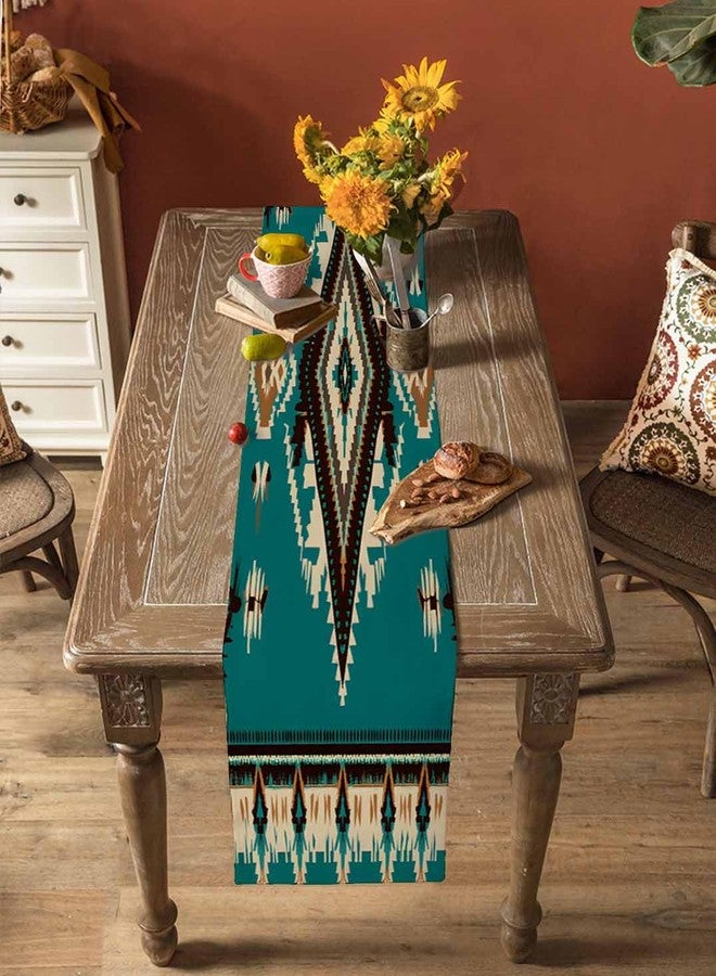 PIEPLE Southwest Aztecs Table Runner-Cotton Linen- 72 Inch Holiday Dresser Scarves, Native American Teal Green Brown Boho Tablerunner for Kitchen Coffee/Dining Bedroom Living Room Dinner Scarf Décor 13x72 - Image 5