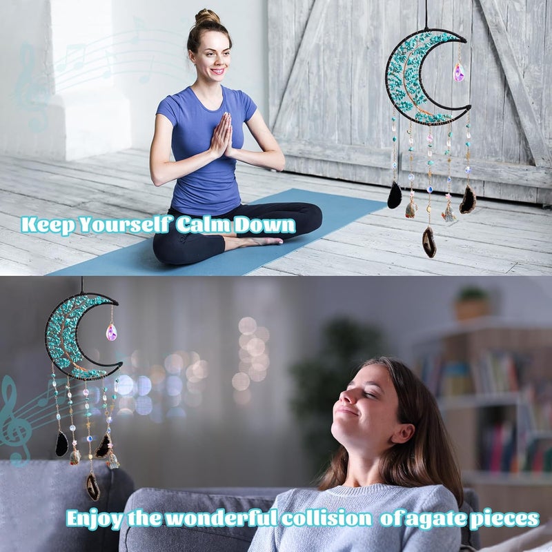 Dreamocean أجراس الرياح الكريستالية، Dreamocean شجرة القمر شجرة الحياة ماسك الأحلام ماسكات الشمس الكريستالية للنوافذ معلقة منشور صانع قوس قزح هدايا للبالغين ديكور غرفة الفتاة - Image 4