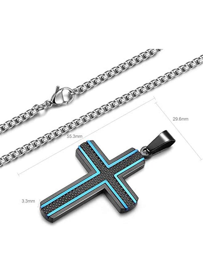 Arabest Men's Stainless Steel Cross Necklace,Two-Tone Black & Blue Carbon Fiber Pendant - Included Gift Box - Image 5