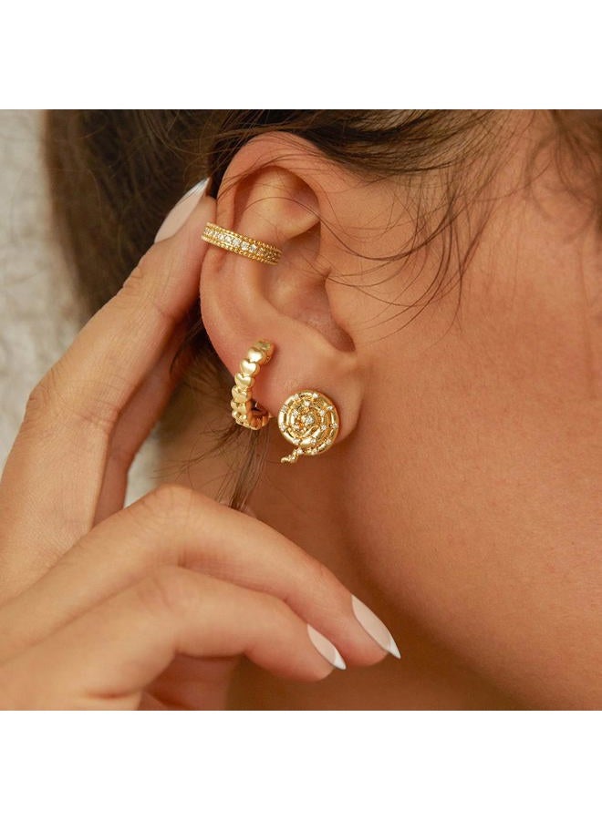 MYEARS Women Earrings Gold Huggie Hoop Ear Stud Cuff 14K Small Simple Hypoallergenic Everyday Jewelry, One Size, Brass Metal Yellow Gold, No Gemstone - Image 5