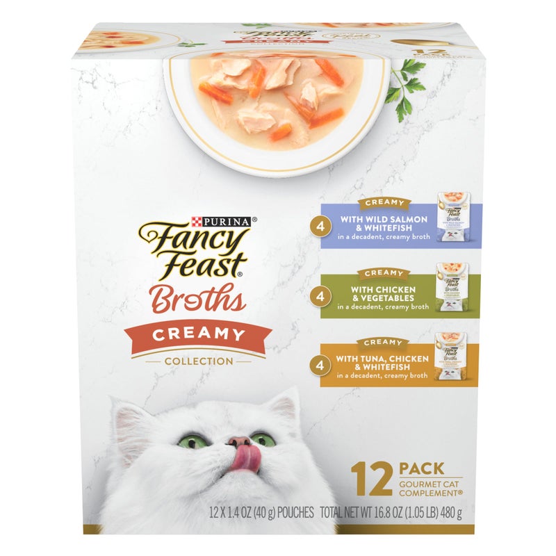 Fancy Feast Purina Fancy Feast Lickable Broth Topper Complement Creamy Wet Cat Food Variety Pack - (Pack of 12) 1.4 oz. Pouches - Image 1