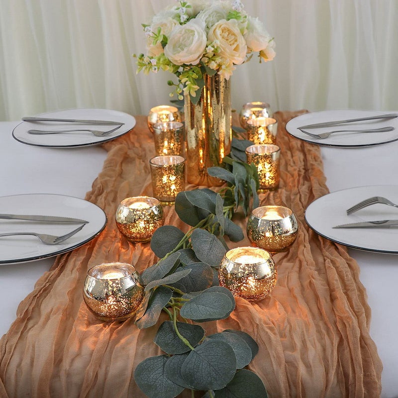 DEVI 24pcs Assorted Gold Votive Candle Holders, Mercury Glass Candle Holder, Diwali Decorations, Gold Wedding Centerpieces for Tables, Bridal Shower Party Table Decorations - Image 3