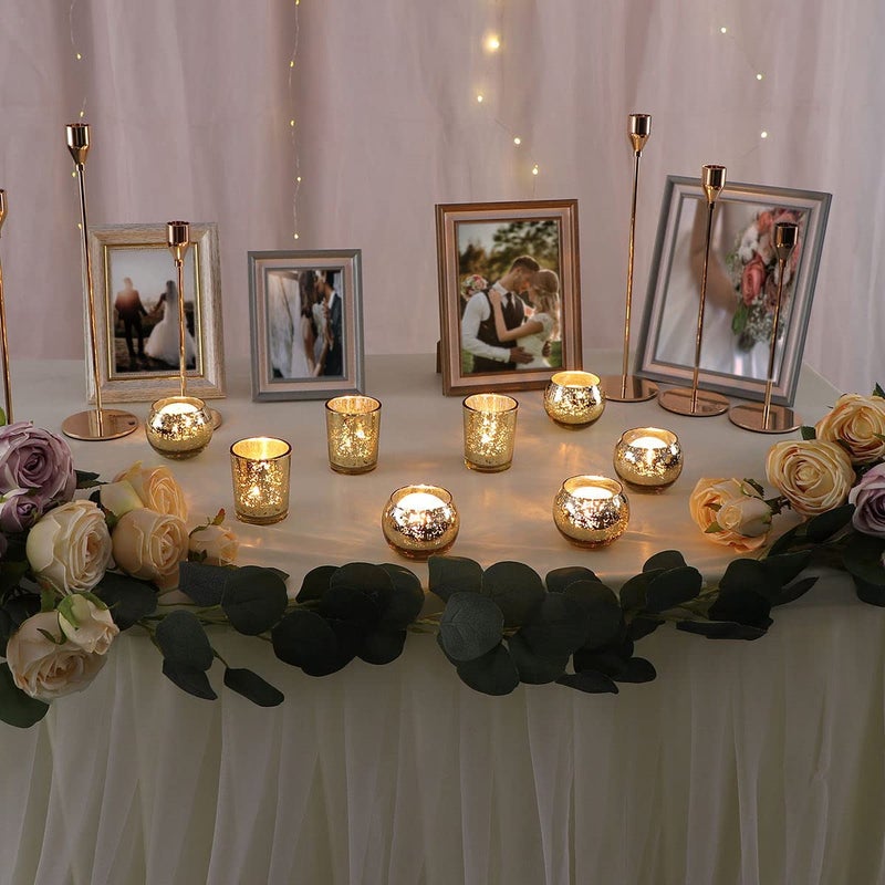 DEVI 24pcs Assorted Gold Votive Candle Holders, Mercury Glass Candle Holder, Diwali Decorations, Gold Wedding Centerpieces for Tables, Bridal Shower Party Table Decorations - Image 4