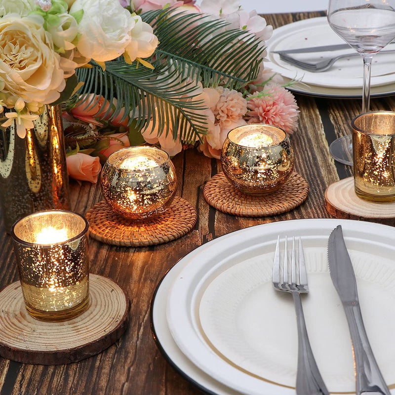 DEVI 24pcs Assorted Gold Votive Candle Holders, Mercury Glass Candle Holder, Diwali Decorations, Gold Wedding Centerpieces for Tables, Bridal Shower Party Table Decorations - Image 2