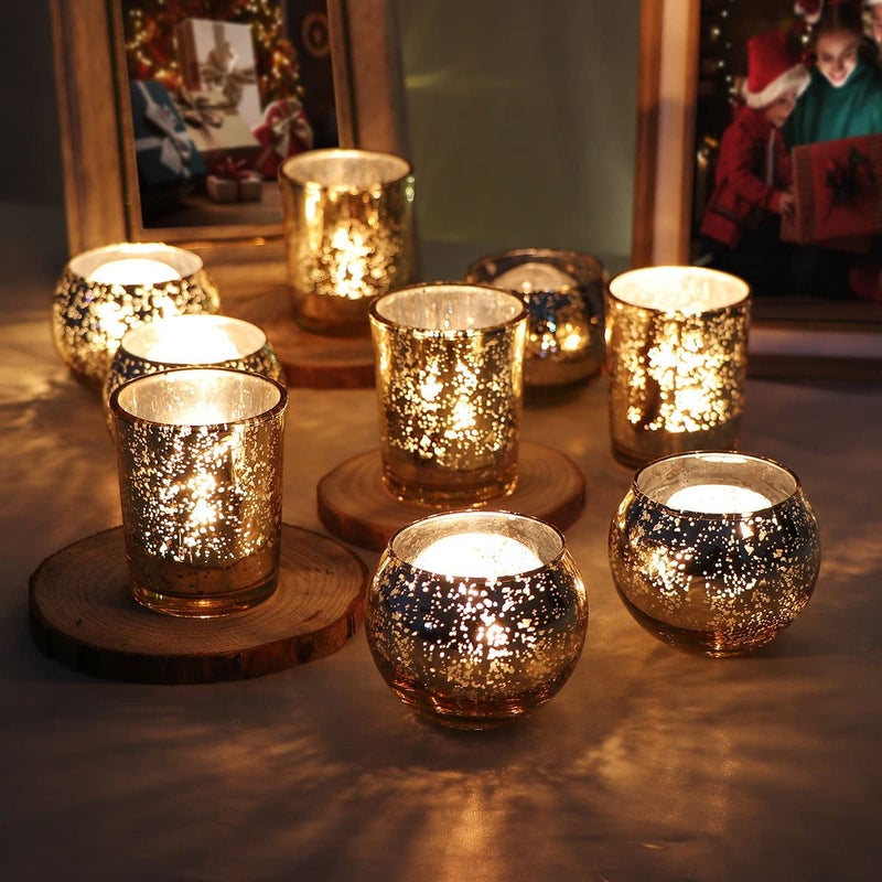 DEVI 24pcs Assorted Gold Votive Candle Holders, Mercury Glass Candle Holder, Diwali Decorations, Gold Wedding Centerpieces for Tables, Bridal Shower Party Table Decorations - Image 5