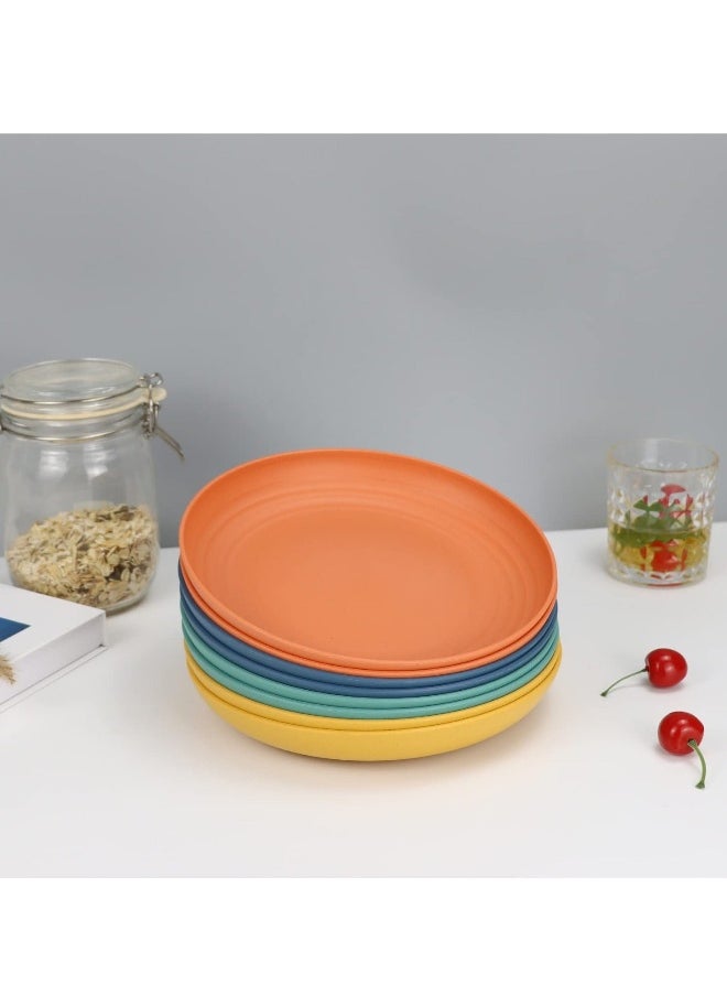 Generic - Reusable Dinner Plates Set of 8 Alternative for Plastic Plates Microwave and Dishwasher Safe Wheat Straw Plates for Kitchen Unbreakable Kids Plates with 4 Colors - Image 1