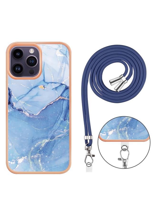 اس-توب جراب لهاتف iPhone 16 Pro Max مطلي بالرخام الكهربائي مع حبل تثبيت مزدوج الجوانب - Image 4
